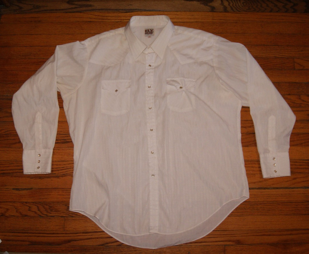 Ely Cattleman Mens Western Shirt 2XL White Embossed Aztec Pearl Snap Long Sleeve
